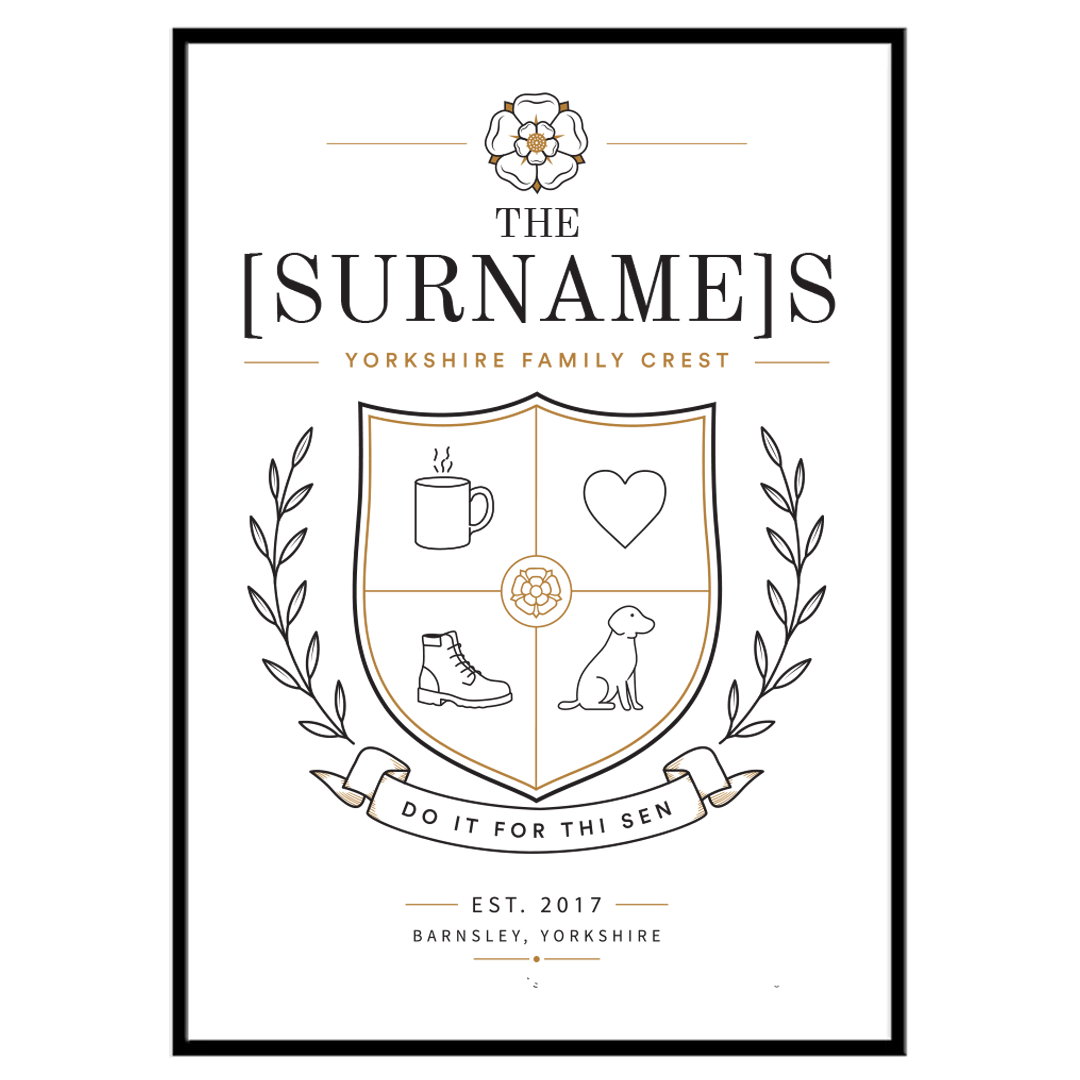 Personalised Yorkshire Family Crest Print