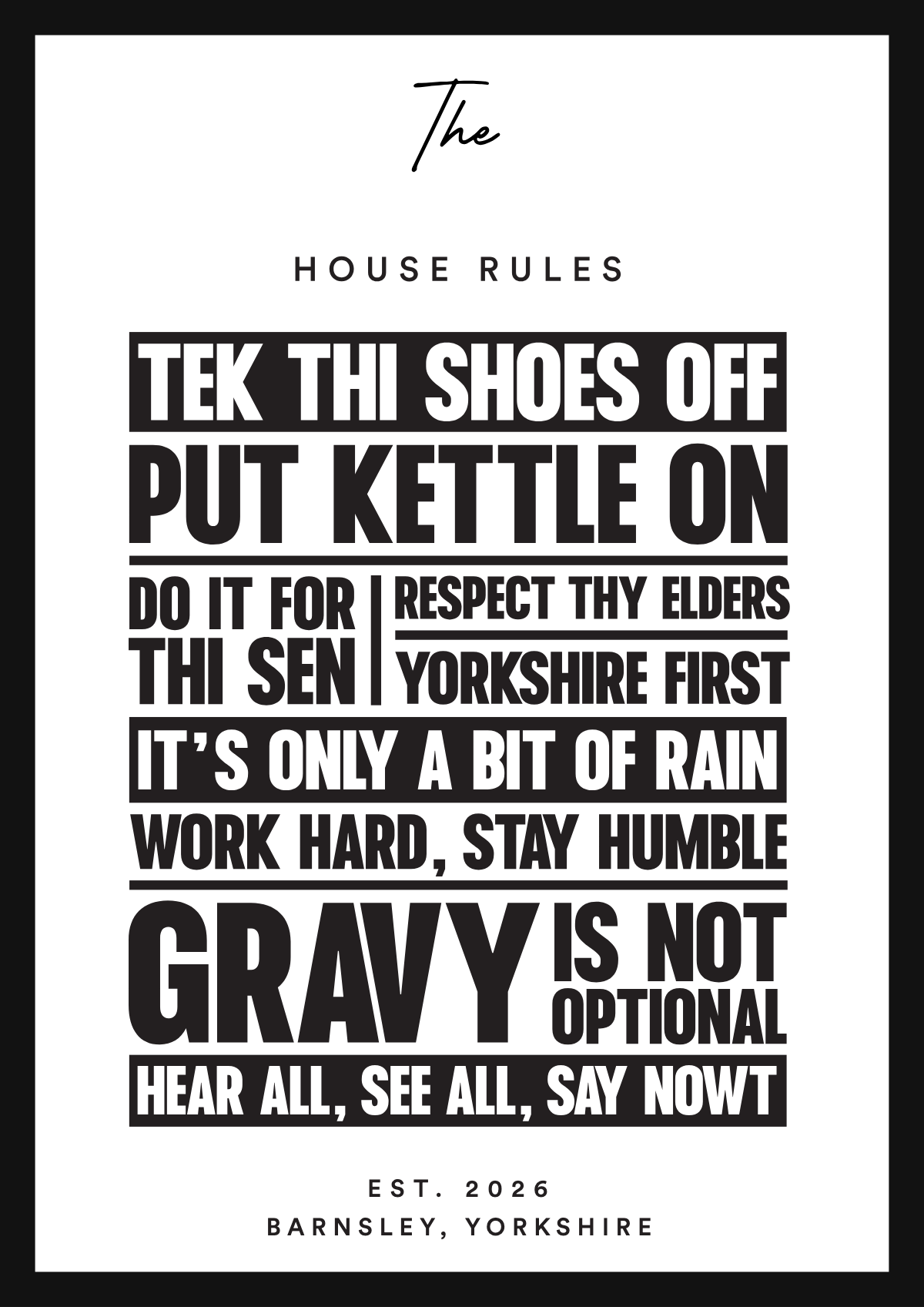 House Rules print layout, ready to personalise