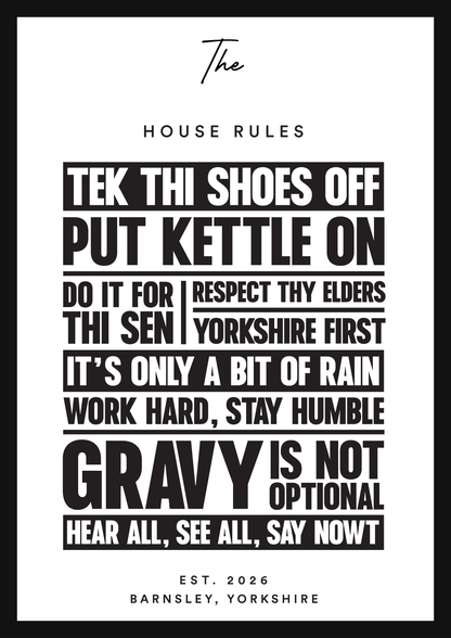 House Rules print layout, ready to personalise