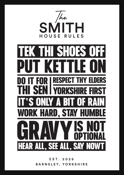 Personalised House Rules print — Smith family
