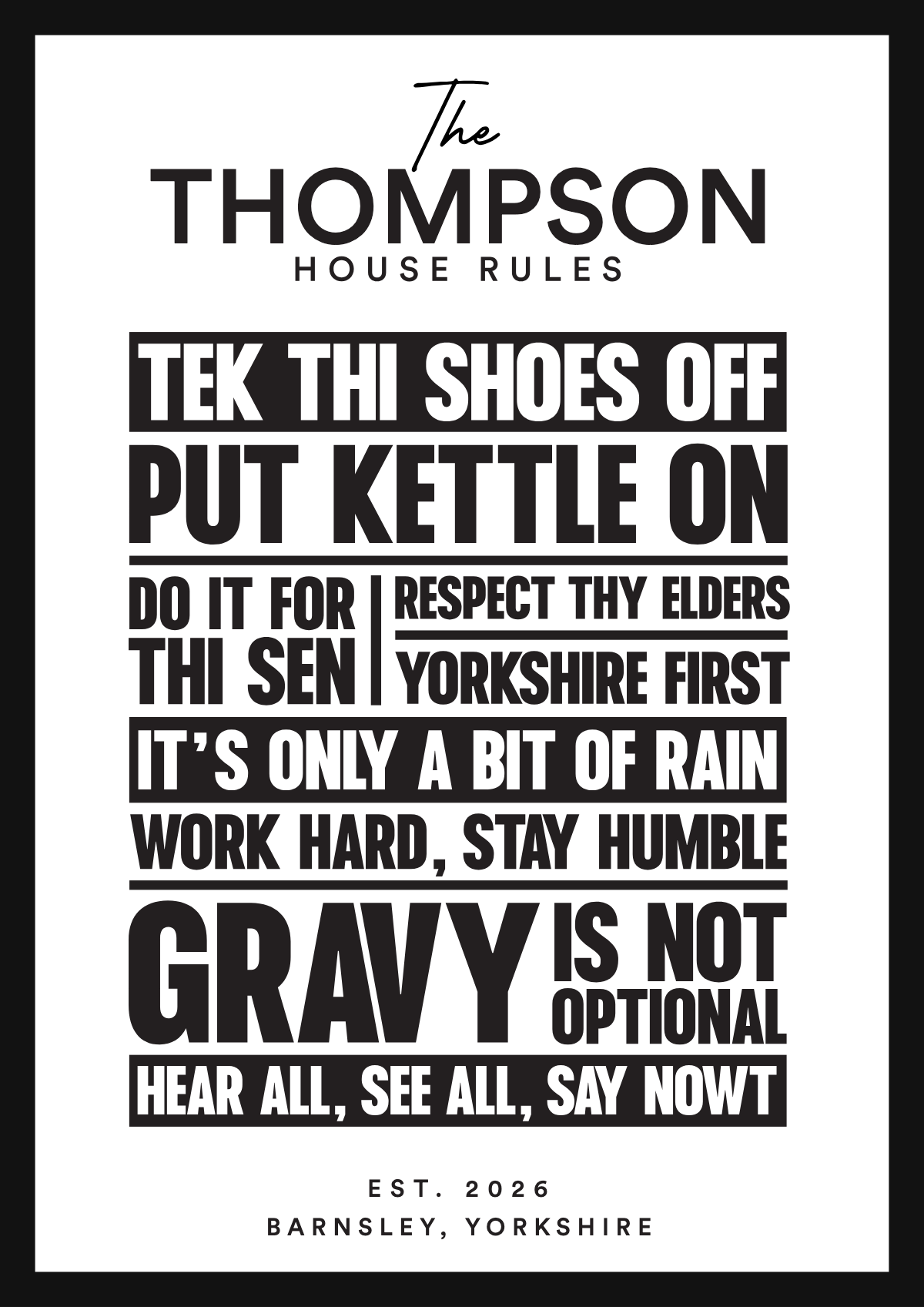 Personalised House Rules print — Thompson family