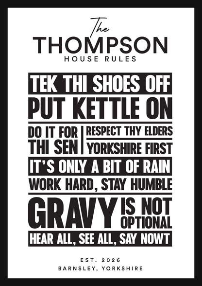 Personalised House Rules print — Thompson family