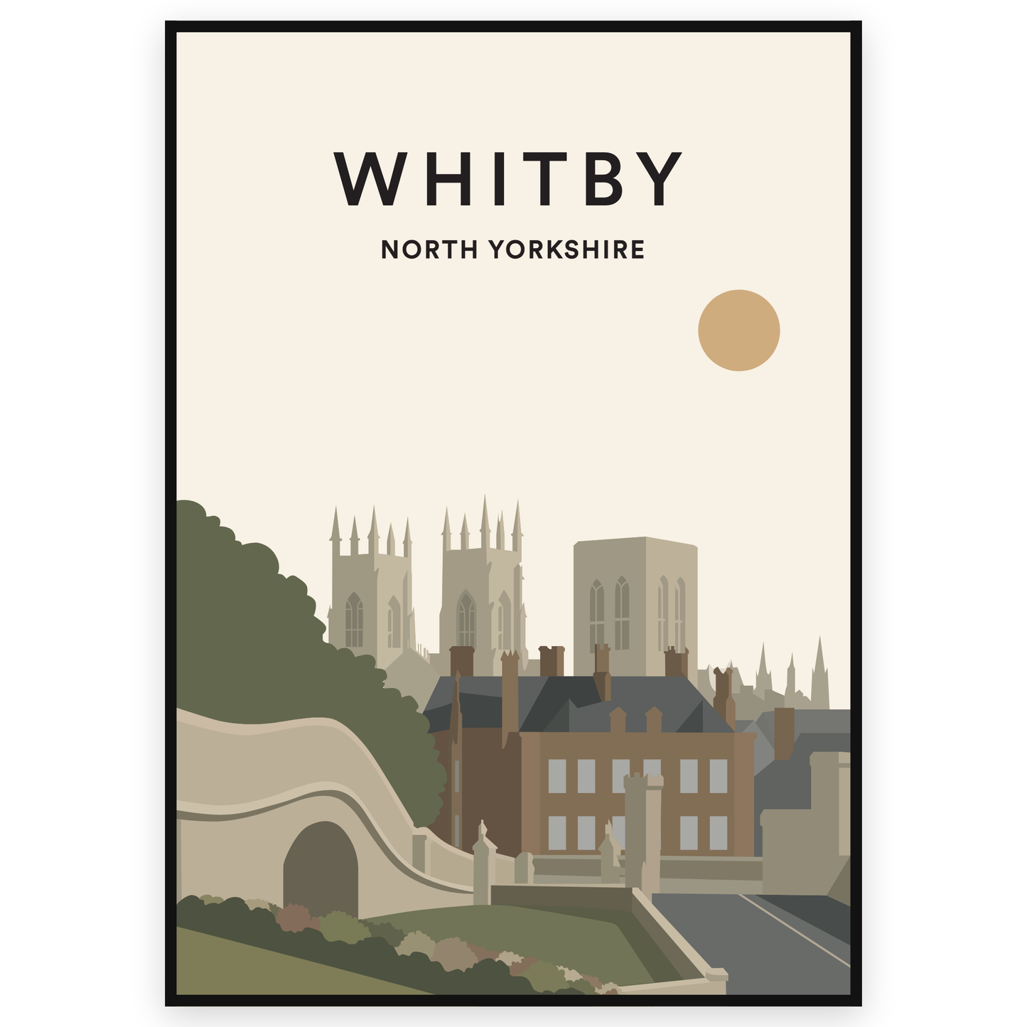 Personalised Location Print reading WHITBY, NORTH YORKSHIRE